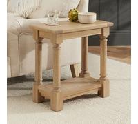 The Furniture Market Classic Whitewash Oak Sofa Side Table Compact Design, Solid Oak Frame, Hand Turned Legs, Lower Shelf