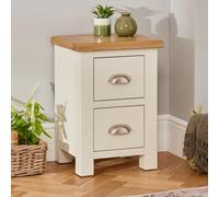 The Furniture Market Cotswold Cream Painted Slim 2 Drawer Bedside Table Compact Storage Solution With Natural Oak Top, Perfect For Bedroom Living Room