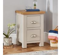 The Furniture Market Cotswold Grey Painted Slim 2-Drawer Bedside Table With Natural Oak Top, Light Grey Finish, Brushed Steel Cup Handles