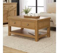 The Furniture Market Cotswold Rustic Smoked Oak 2 Drawer Coffee Table With Shelf