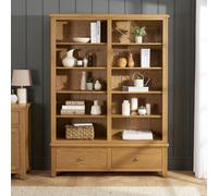The Furniture Market Cotswold Rustic Smoked Oak Extra Large Grand Double Library Bookcase With 2 Drawers