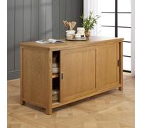 The Furniture Market Cotswold Rustic Smoked Oak Large Kitchen Island With Bar Table Top (3 Seater)