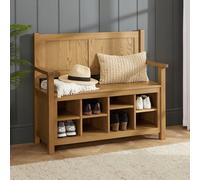 The Furniture Market Cotswold Rustic Smoked Oak Monks Hallway Bench With Shoe Storage