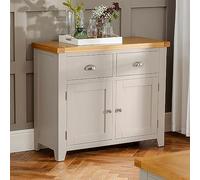 The Furniture Market Downton Grey Medium 2 Drawer 2 Door Sideboard, Painted Grey with Oak Top, Spacious Storage, Chrome Handles, Stylish Modern & Traditional Design - H 860mm x W 1020mm x D 433mm