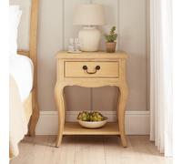 The Furniture Market French Chateau Oak Bedside Table 1 Drawer Solid Nightstand Cabriole Legs Antique Bronze Handle Natural Whitewash Finish