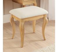 The Furniture Market French Chateau Oak Dressing Table Stool Solid French Style Stool Natural Linen Upholstered Seat Hand-Carved Cabriole Legs