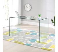 The Furniture Market | Geo-Glass Large Clear Glass Desk | Modern Italian Design | 12mm Toughened Safety Glass | Bevelled Edges | Space-Saving | No Assembly Required | H 740mm x W 1260mm x D 700mm
