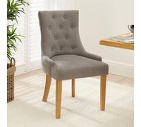 The Furniture Market Luxury Grey Soft Woven Fabric Scoop Back Dining Chair Button Quilted Upholstery Stud Detailing Sprung & Webbed Seat