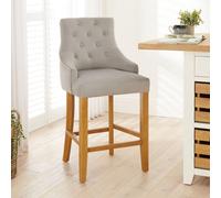 The Furniture Market Luxury Light Grey Velvet Scoop Back Kitchen Counter Bar Stool Quilted Button Back Stud Detailing Solid Wood Frame