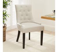 The Furniture Market Luxury Natural Linen Fabric Scoop Back Dining Chair Button Quilted Upholstery Stud Detailing Sprung & Webbed Seat
