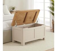 The Furniture Market Marbury Putty Grey | Painted Blanket Storage Box | Solid Wood Bedding Chest | Whitewashed Oak Top | Hallway Boot Bench or Toy Box | Fully Assembled | H 450mm x W 850mm x D 450mm