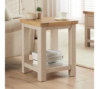 The Furniture Market Marbury Putty Grey Painted Lamp Table Wooden Side Table With Shelf Whitewash Oak Top Modern Country Styling