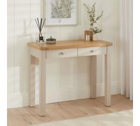 The Furniture Market Marbury Putty Grey Painted Two Drawer Dressing Table Desk Solid Wood Desk Whitewashed Oak Top Bedroom Vanity Or Home Office