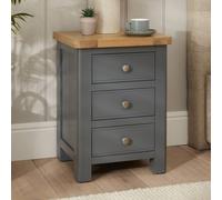 The Furniture Market Marbury Slate Grey Painted 3 Drawer Bedside Table Wooden Lamp Side Table Light Whitewash Oak Top For Bedroom And Living Room