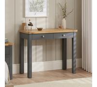 The Furniture Market Marbury Slate Grey Painted Two Drawer Dressing Table Desk Solid Wood Writing Desk Whitewashed Oak Top Bedroom Vanity Home Office