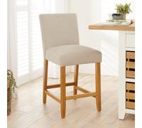 The Furniture Market Monty Bar Stool Modern Minimalist Design Oak Solid Wood Legs Comfortable Foam Seat Kitchen Counter Stool Natural Oatmeal Fabric