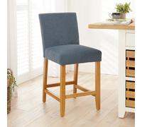 The Furniture Market Monty Blue Fabric Bar Stool Modern Minimalist Design Natural Oak Solid Wood Legs Comfortable Foam Seat Kitchen Counter Stool
