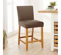 The Furniture Market Monty Brown Faux Leather Bar Stool Modern Minimalist Design Natural Oak Solid Wood Legs Comfortable Seat Kitchen Counter Stool