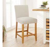 The Furniture Market Monty Natural Linen Fabric Bar Stool Modern Minimalist Design Natural Oak Solid Wood Legs Comfortable Seat Kitchen Counter Stool
