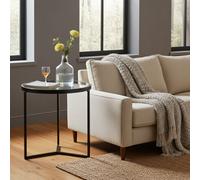 The Furniture Market Monza Round Glass Side Lamp Table, Black Powder Coated Three-Leg Frame, Adjustable Foot Pads, Modern Lamp Table, Living Room