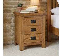 The Furniture Market Rustic Oak 3 Drawer Bedside Table Solid Oak Nightstand With 3 Storage Drawers Sturdy & Stylish Bedside Cabinet Ideal For Bedrooms