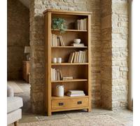 The Furniture Market Rustic Oak Large Tall Adjustable 5 Shelf Bookcase With Drawer