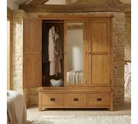 The Furniture Market Rustic Oak Triple 3 Door Mirrored Wardrobe With 3 Drawers
