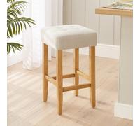 The Furniture Market Toft Natural Linen Fabric Kitchen Counter Bar Stool 68Cm Seat Height Tufted Cushion Natural Oak Colour Hardwood Legs
