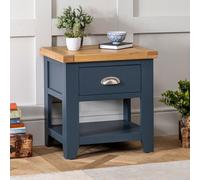 The Furniture Market Westbury Blue Painted 1 Drawer Lamp Table Versatile Bedside Or Sofa Side Table Solid Wood With Light Oak Top