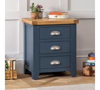 The Furniture Market Westbury Blue Painted 3 Drawer Bedside Table Light Oak Top, Brushed Steel Handles, Spacious Storage, Premium Quality