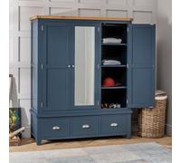 The Furniture Market Westbury Blue Painted Triple 3 Door Mirrored Wardrobe With 3 Drawers