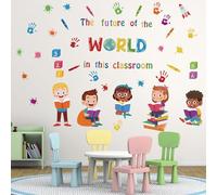 The Future of The World in This Classroom Wall Decals Inspirational Quotes Wall Stickers Paint Splatter Handprint Positive Saying Art Sticker for Classroom Kids Bedroom Playroom Nursery Wall Decor
