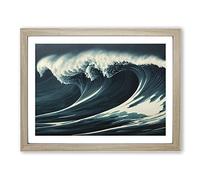 The Futuristic Ocean Wave Framed Print | A4 Oak Framed Wall Art | Ready to Hang | Modern Nautical Picture | Living Room Bedroom Lounge Office