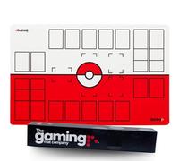 The Gaming Mat Company 2 Player Compatible Pokemon Playmat for Pokemon Cards - 28" x 18" x 0.16" Red & White Battle Mat Stadium Board for Pokemon TCG Playmat Game & Pokemon Mat Trading Card