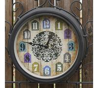 The Garden Marketplace Clock with Coat Hooks, Single-Sided Wall-Mount Design for Indoor or Outdoor Use, Black Metal Finish, 15cm Clock Face
