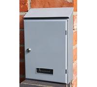 The Garden Marketplace Galvanised Steel Wall Mounted Post Box in Grey with Perspex Name Tab, 2 Keys Included, Fixings Supplied