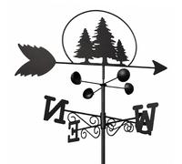 The Garden Marketplace Trees Weathervane with Wind Speed Indicator Cups, All-Steel Black Finish, Wall Mount Fixings and 1.7m Ground Spike Option