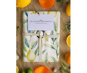 The Garden Tablecloth Co. Amalfi Lemon Round Tablecloth with Parasol Hole - 140 cm - Waterproof Wipe Clean PVC Outdoor Table Cover - Lemon Print Garden Tablecloth