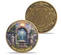 The Gate of Peace Christian Challenge Coin, Double Sided Religious Prayer Coin Quote Matthew 7:7, Christian Gifts Coins for Christian Church School