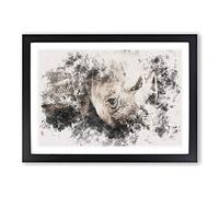 The Gaze of The Rhino Watercolour Framed Print | A2 Black Framed Wall Art | Ready to Hang | Modern Historical Picture | Living Room Bedroom Lounge Office