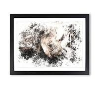 The Gaze Of The Rhino Watercolour Modern Framed Print | A2 Black Framed Wall Art | Ready to Hang | Modern Historical Picture | Living Room Bedroom Lounge Office