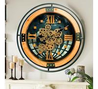 THE GEARS CLOCK 18'' Inch Round Real Moving Gear Wall Clock Portugal Line (Wood & Black (18 inches (45 cm))