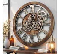 The Gears Clock The Original Real Moving Gear Wall Clock Vintage Industrial Oversized Rustic Farmhouse (24 inch (60cm), Vintage Brown)