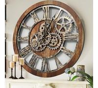 The Gears Clock The Original Real Moving Gear Wall Clock Vintage Industrial Oversized Rustic Farmhouse (24 inch (60cm), Vintage Brown)