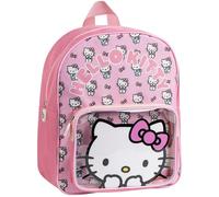 The Geeky Pop Hello Kitty Girl's Backpack 31 cm - Pink Nursery School Bag with Transparent Pocket - Lightweight and Durable - Ideal for School and Leisure