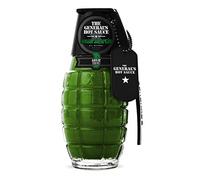The General's Hot Sauce Hooah Jalapeno: American Grown,Veteran Owned. All-natural, jalapeno hot sauce in glass hand grenade bottle with metal dog tag. Made in USA with aged American grown peppers.