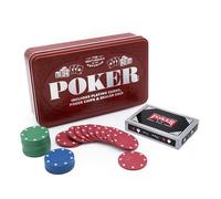 The Gentleman’s Emporium | Poker Set in Burgundy Tin | Cards, Chips & Dealer Button | Stylish Men’s Gift