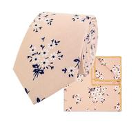 THE GENTS LAB 100% Cotton Diamond End Floral Print 7CM Neck Tie & Pocket Square Set (Peach)