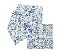 THE GENTS LAB 100% Cotton Diamond End Floral Print Neck Tie & Pocket Square Set (Blue)
