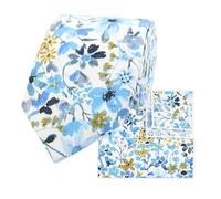THE GENTS LAB 100% Cotton Diamond End Floral Print Neck Tie & Pocket Square Set (Light Blue)